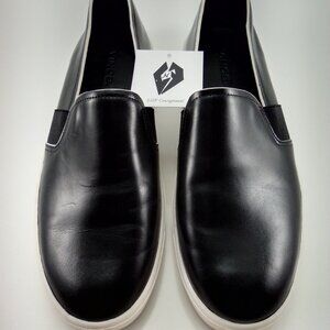 Vince Blair White Trim Black Leather Slip On  Round Toe Padded Sneaker Size 7